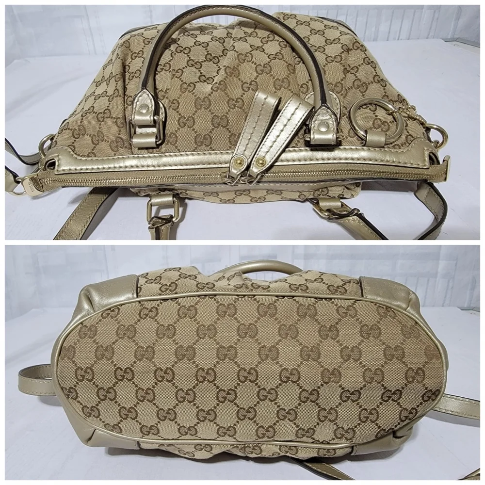 GUCCI Monogram Medium Sukey Satchel Bag Golden Beige
